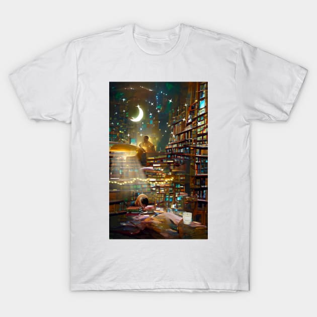 Moonlight Library | National library week | literacy week T-Shirt by PsychicLove